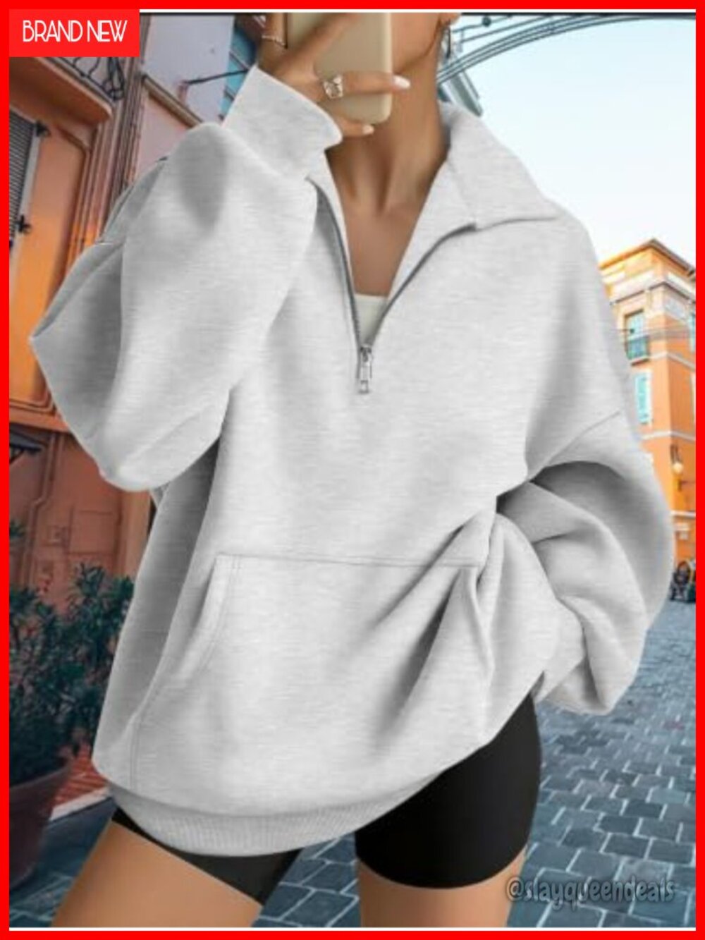 Oversized Half Zip Sweatshirt Bubble Sleeve Pullover